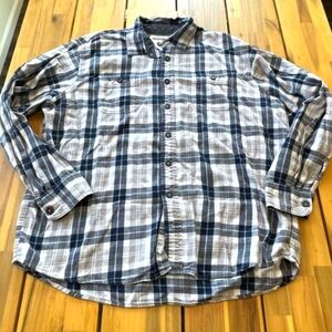 Wrangler Mens 100% Cotron Blue and White Plaid Casual Button Down Shirt Size XL